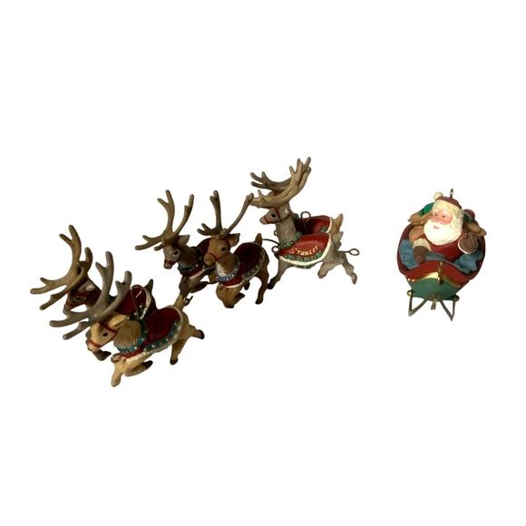 Vintage 90s 1992 Hallmark Keepsake Ornament Santa Claus Sleigh and 6 Reindeer - Picture 6 of 6